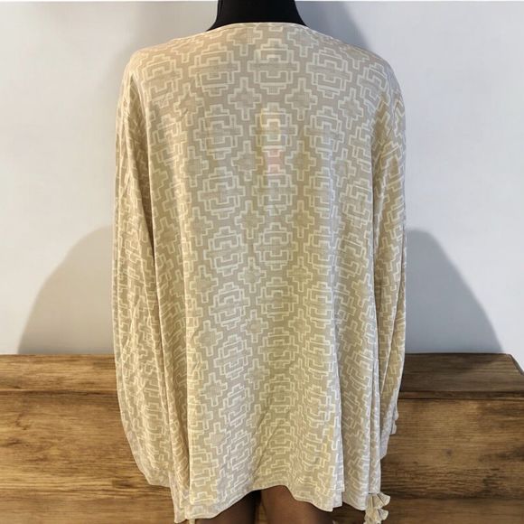 ARIAT Warrior Tunic Top Pull String Sleeves Beige Tori Print Boho - Picture 6 of 9